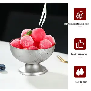 Stainless Steel Food Bowl, Ice Cream Serving Cup, Dessert Bowl, Ice Cream Holder, Sweet Treats Container, Non-Bone China Material