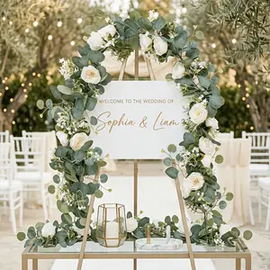 6Ft Artificial Eucalyptus Garland with White Roses | Realistic Fake Flower Vine for Wedding Arch, Rustic Farmhouse Table Runner, Boho Home Party Backdrop Decor