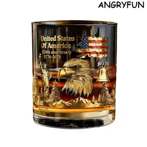 USA 250th Anniversary Independence Day Whiskey Glass, American 250th Anniversary Bald Eagle Flag Beer Mug, Patriotic Bourbon Drinking Cup, USA Commemorative Gift Glassware
