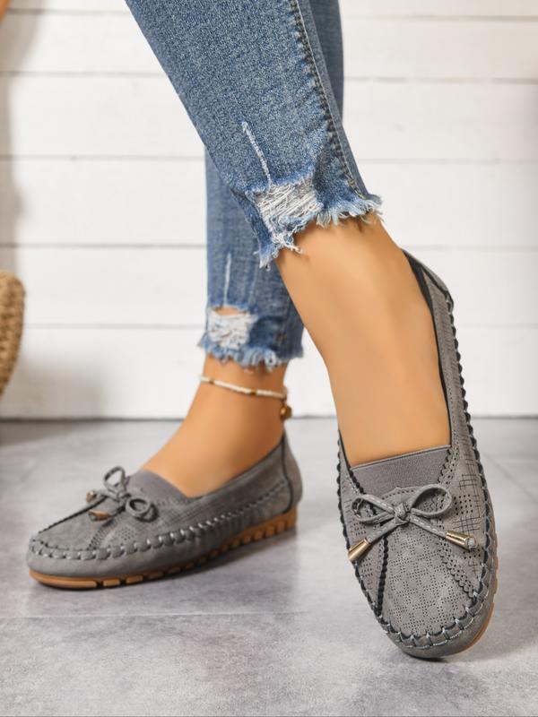 2026 Spring New Bow Knot Plush Slippers, Bowknot Design Flats, Flat Stitched Casual Single Shoes, Comfortable and Stylish Footwear for Women