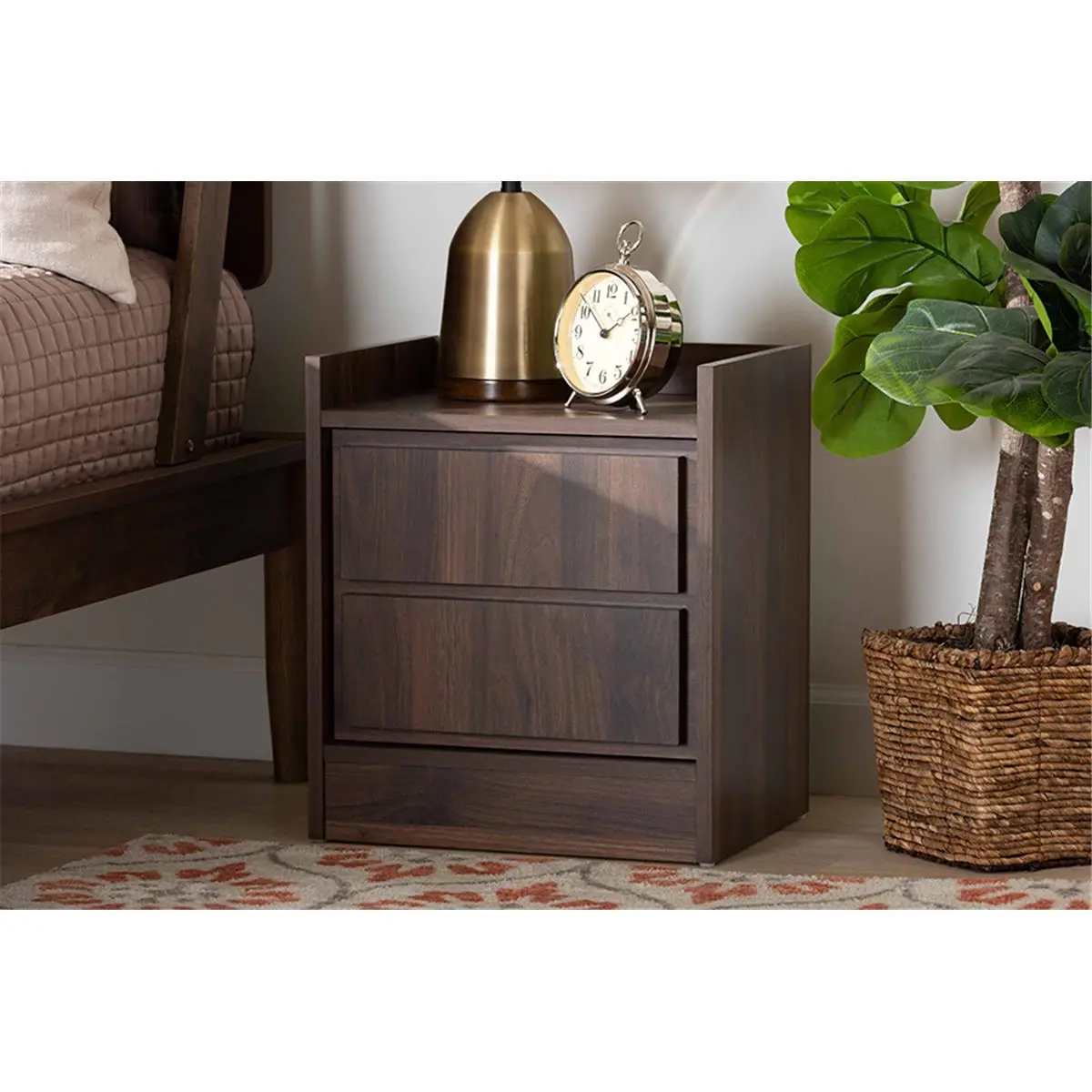 212 MAIN Walnut Brown Engineered Wood 2-Drawer Nightstand - Modern & Contemporary Enclosed Top Bedside Nightstand with Drawers, Accent Table (Wholesale Interiors ET8003-Walnut-NS)