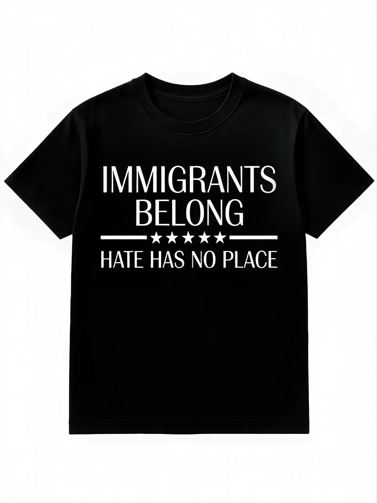 Regular,100% Cotton   Women's Anti-Racism Graphic Short-Sleeve T-Shirt - "IMMIGRANTS BELONG HATE HAS NO PLACE" Statement Top, Round Neck, Fitted, Summer Casual Everyday Outdoor Wear, T-Shirt Top    (Note: ,hoodie,unis,fun,retr,fu,,feminist,