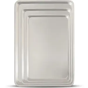 3-Piece Baking Pan Set, Commercial Quality Aluminum Baking Pan, Suitable for Oven, Deformation-Resistant Baking Pan for Half/Quarter/Jelly Roll, Thick Cookie Tray, Suitable for Baking and Roasting