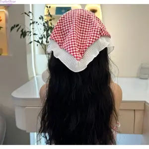Women's Plaid Headband with Triangle Scarf, French-Korean Style, INS-Inspired Pastoral Lazy Design, Dopamine Color Matching Hair Accessory, Ideal for Daily Outings & Picnics, Fashion Costume Jewelry Accessory, Headbands