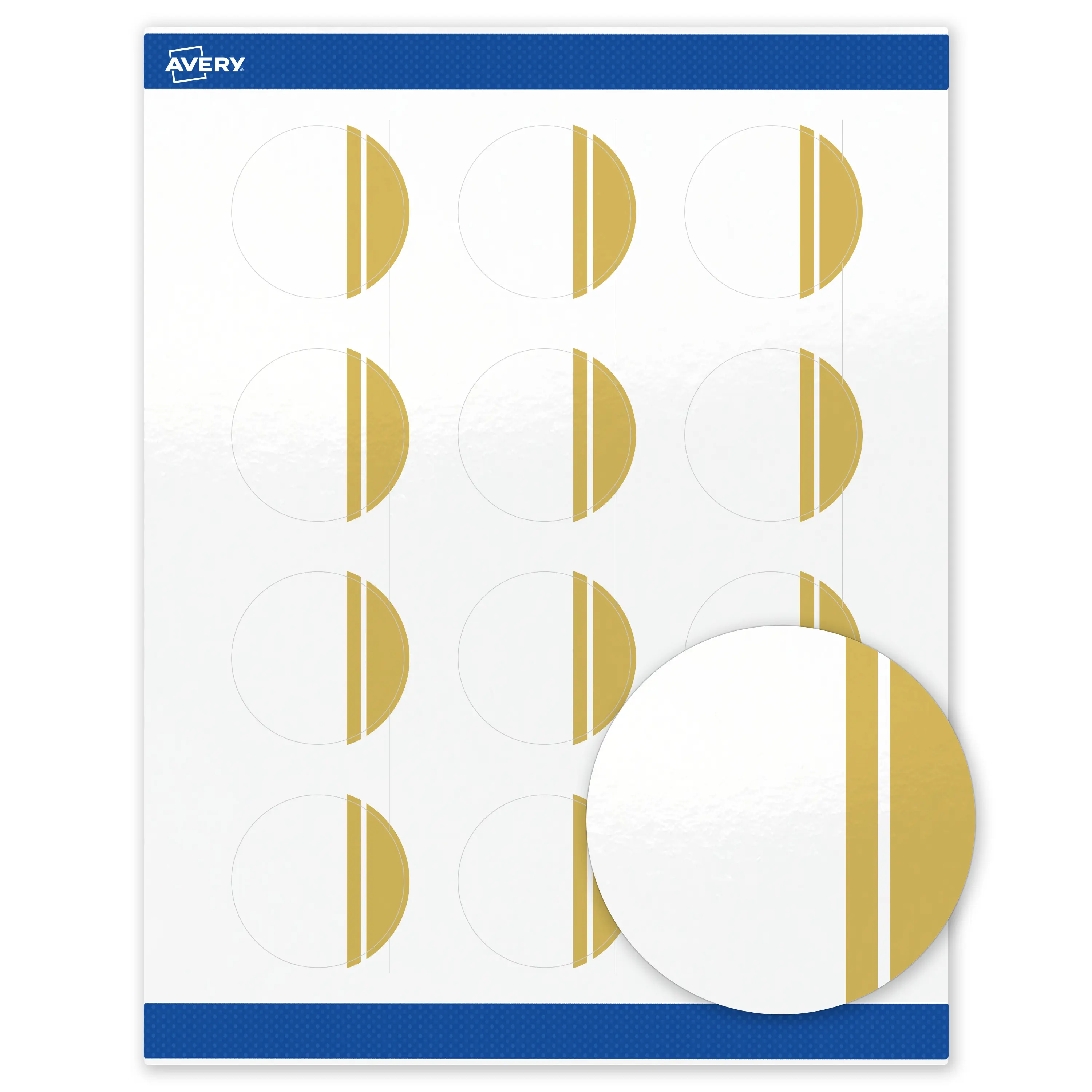 Avery Printable Round Labels with Sure Feed Technology, Double-Dipped Gold Edge Design, 2" Diameter, Glossy White Permanent Labels, Laser/Inkjet, 120 Total, Great for Product Labels