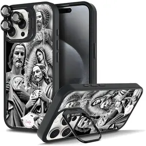 Religious Art God Bless The Virgin Mary Dollar Pattern Phone Case For iphone 16 15 14 13 12 11 PRO PLUS MAX COOL Fashionable Tough Magnetic Durable Metal lens frame Film Bracket Stand Gift Full Protection Camera Holder Phone Cases Cover 11X-L0275