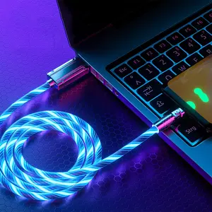 120w 4-In-1 Cellphone Charging Cable USB to Type-C Rotating 180° Super Fast Charging Data Line with Cool Glow Atmosphere Light Technology