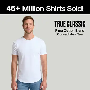 True Classic Men’s Pima Cotton Blend Curved Hem Crew – Ultra-Soft Premium Pima Cotton Tee, Breathable Athletic Fit, Modern Curved Hem Style