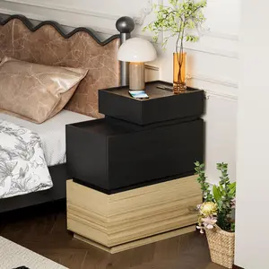【UEV End Table with Charging Station, Nightstand with Drawers and Storage, Narrow Side Table with USB Ports and Power Outlets for Living Room and Bedroom, Black and Brown
