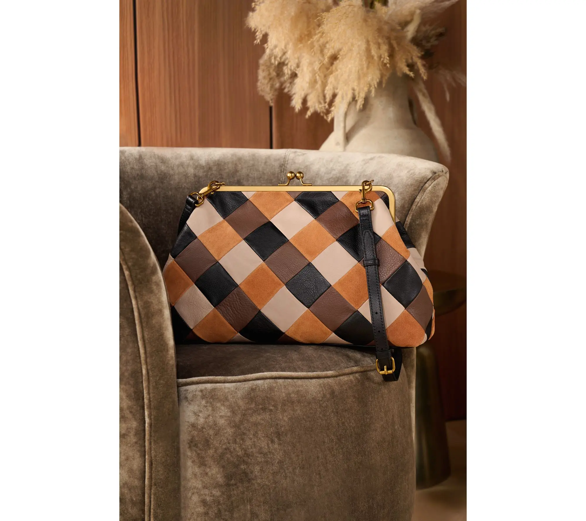American Leather Co. Grace Oversized Suede Clutch with Strap