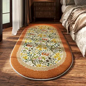 Floral Pattern Oval Faux Wool Rug, Soft Skin-Friendly Comfortable Multi-Scene Carpet Pad, Living Room Bedroom Bathroom Bedside Mat, Home Decor Rugs