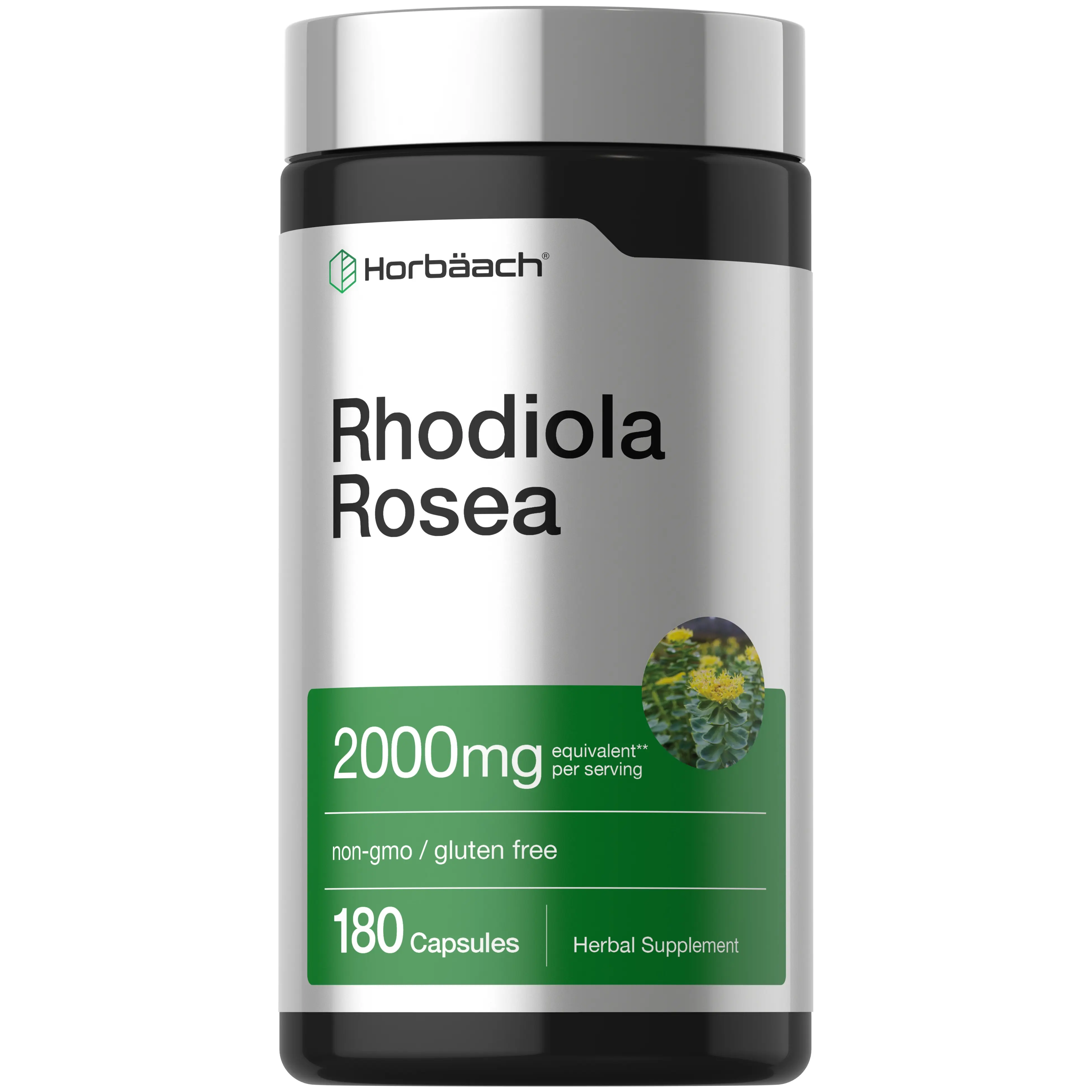 Horbäach Rhodiola Rosea Capsules 2000mg | 180 Count | Non-GMO, Gluten Free Supplement