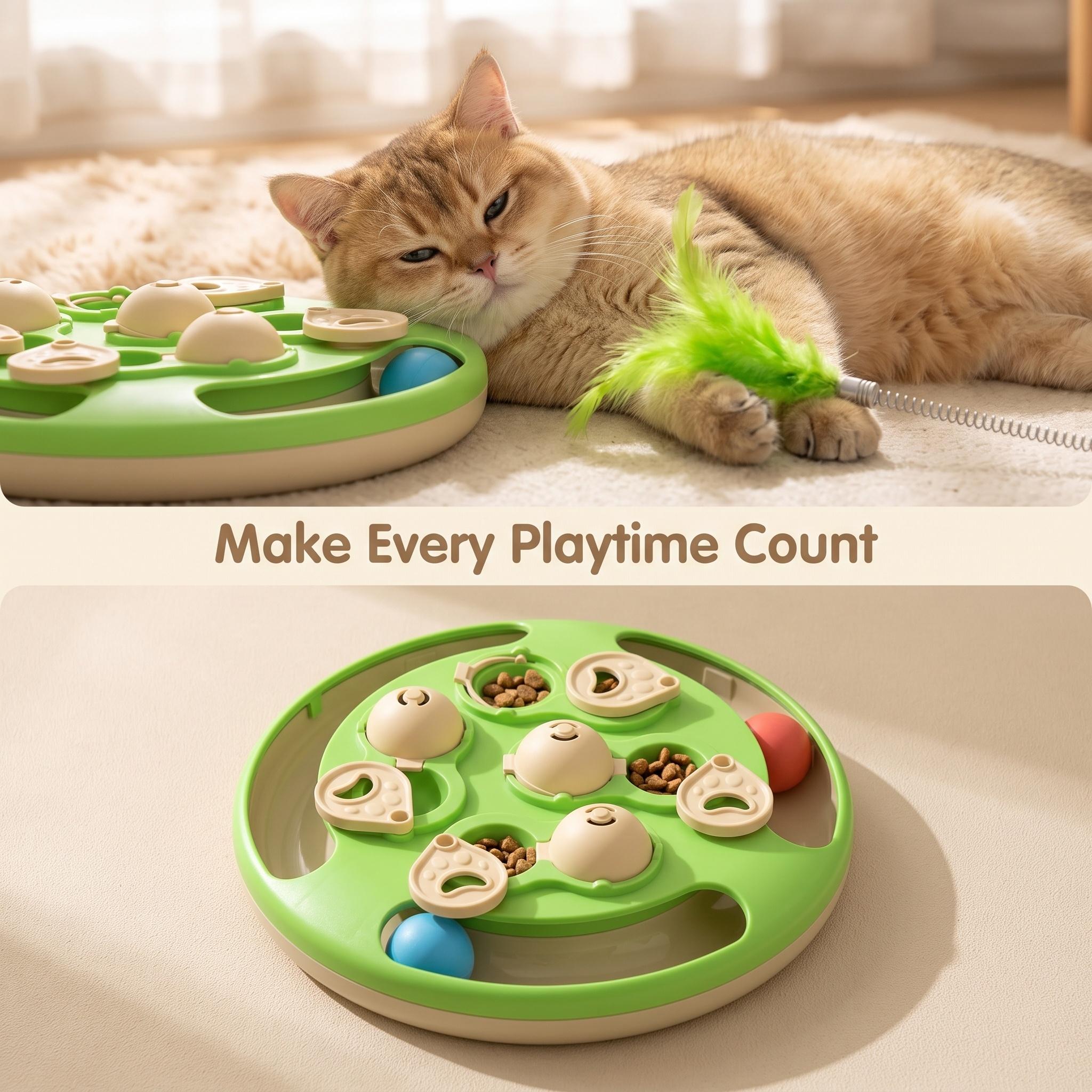 3-in-1 Thermoplastic Interactive Cat Puzzle Feeder - Track Balls, Feather Teaser, Non-Slip Treat Dispenser for Indoor Cats’ Enrichment Play, Treat Feeder 3-in-1 Thermoplastic Interactive Cat Puzzle Feeder - Track Balls, Feather Teaser, Non-Slip Treat Dispenser for Indoor Cats’ Enrichment Play, Treat Feeder