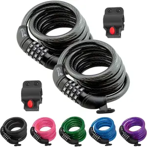 4 Feet 2 Pack Heavy Duty Anti Theft Combination Bike Cable Lock with Mounting Bracket, Black
