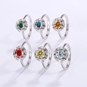 DLS Jewelry S925 Silver round shape setting Moissanite ring, colorful Moissanite 1 ct.