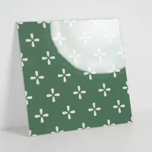 COLAMO Glossy Green Dot Print Patterned Self Adhesive Graphic Tile Peel and Stick Backsplash