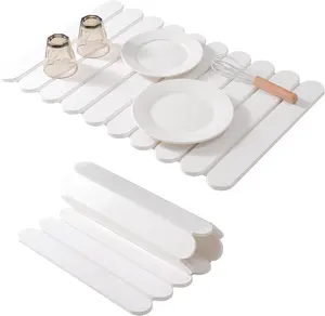 Extral Large Quick Dry Stone Drying Mat for Kitchen Counter 24x16 inch Collapsible Eco-Friendly Absorbent Diatomaceous Earth Mat White-Ellipse Design for Dishes Cups