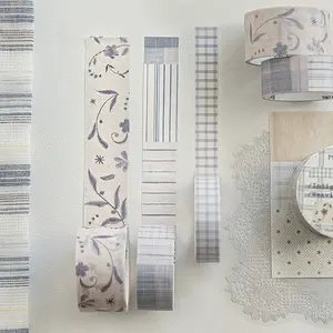 Japanese Paper Tape Set Craft Fabric Series Plant Floral Print Stickers, Home Journal DIY Decoration Gift, 200cm Roll