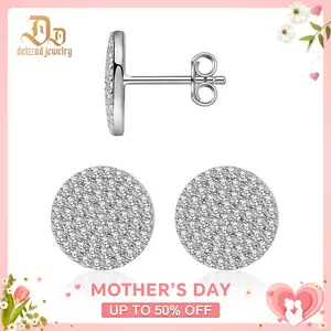 Delzzad 14K Gold-Plated Iced Out Circle Shape Earrings Lab-Created Moissanite Stud Earring S925 Sterling Silver Moissanite Jewelry Perfect Birthday Mother’s Day Christmas Gift for Men Women Wedding Set