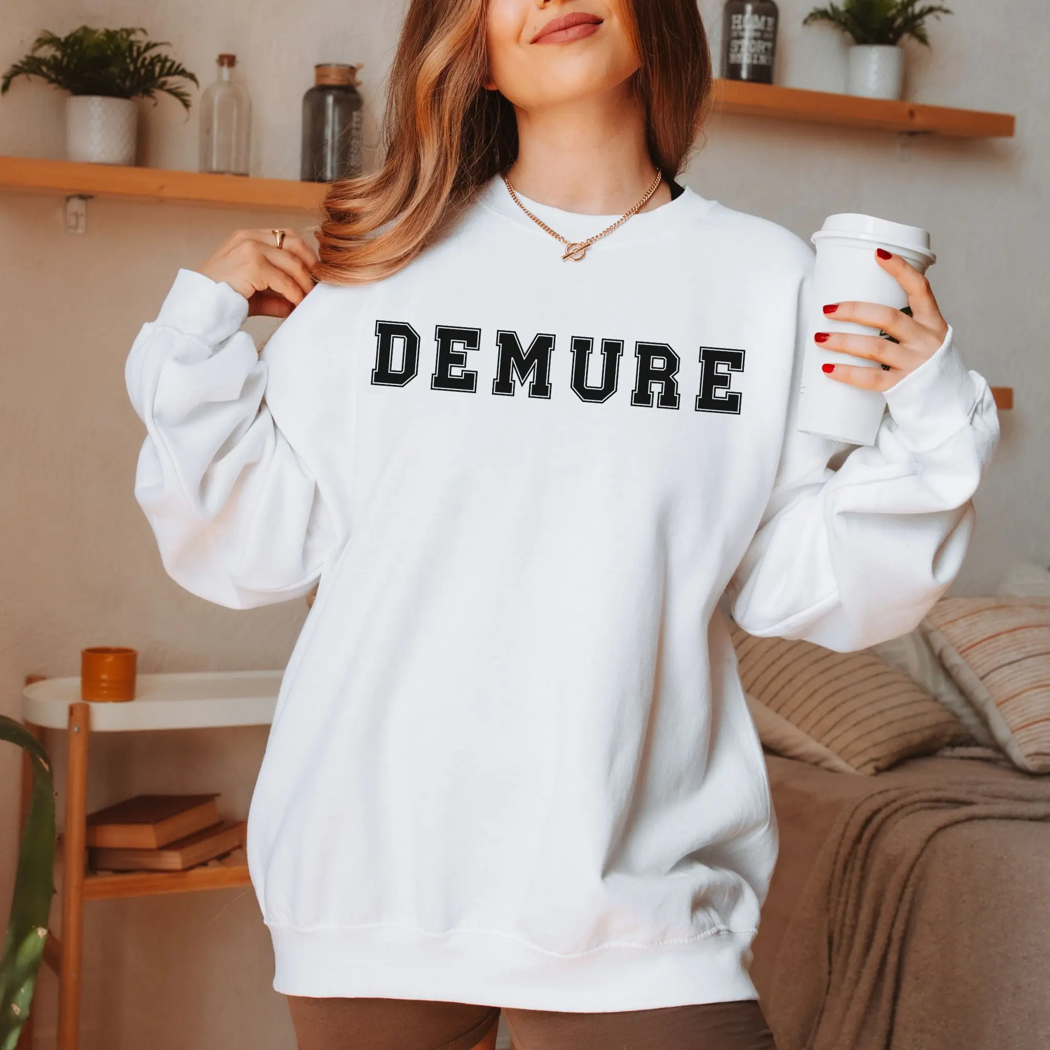 Demure Shirt, Comfort Color Mindful Coquette Crewneck, Soft Girl Aesthetic Tshirt, Trendy Girlfriend Top, Cutesy Baddie Gift for Best Friend Sweaters Womenswear Cotton Fleece