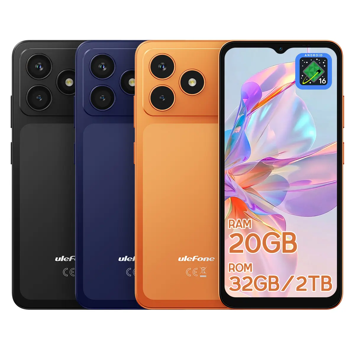 Ulefone Note 23 4G Android 16 Go Cell Phone, 20GB (3GB+17GB Virtual), 32GB 6.56" 90Hz Screen Unlocked Smartphone, Unisoc T7100/2TB Expandable/3-Card Slot/Face Unlock/GPS/Glonass/Galileo, USB-C