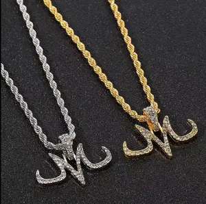 Men Women Hip Hop Iced Cubic Zircon Majin M Pendant Necklace, Dragon Ball Babidi Symbol Twisted Rope Chain Jewelry gift jewel