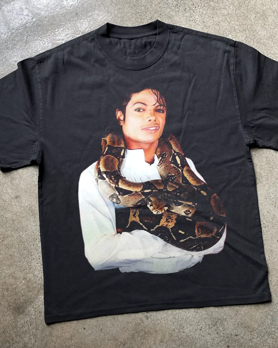 [Sale Up To 40%] Mj 'Python' Heavyweight Faded Black T-Shirt Unisex Retro Graphic Tee Fashion Clothing
