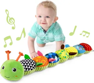 Musical Caterpillar Baby Toy – Soft Sensory Stuffed Animal with Crinkle & Rattles, Infant Boys & Girls, Valentine’s Gift