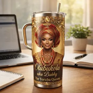 CraftTok by Shaday Personalized 40oz Handle Tumbler African/Yoruba Queen Aesthetic Custom Name Luxury Hydration Gift For Her