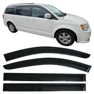 For 08-16 Chrysler Town Country 08-18 Dodge Grand Caravan Window Visor Tape on External Dark Smoke Acrylic Sun Rain Vent Guards