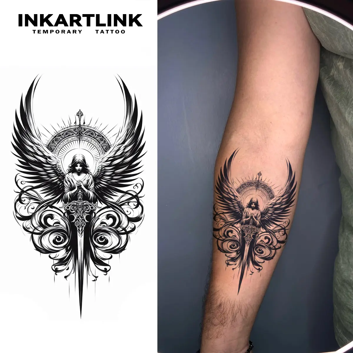 INKARTLINK Divine Chastisement 2 Semi-Permanent Fake Tattoos for Adults, Realistic Look, Waterproof, Lasts 1-2 Weeks, Ideal for Swimming Parties, Temporary Gothic Tattoos