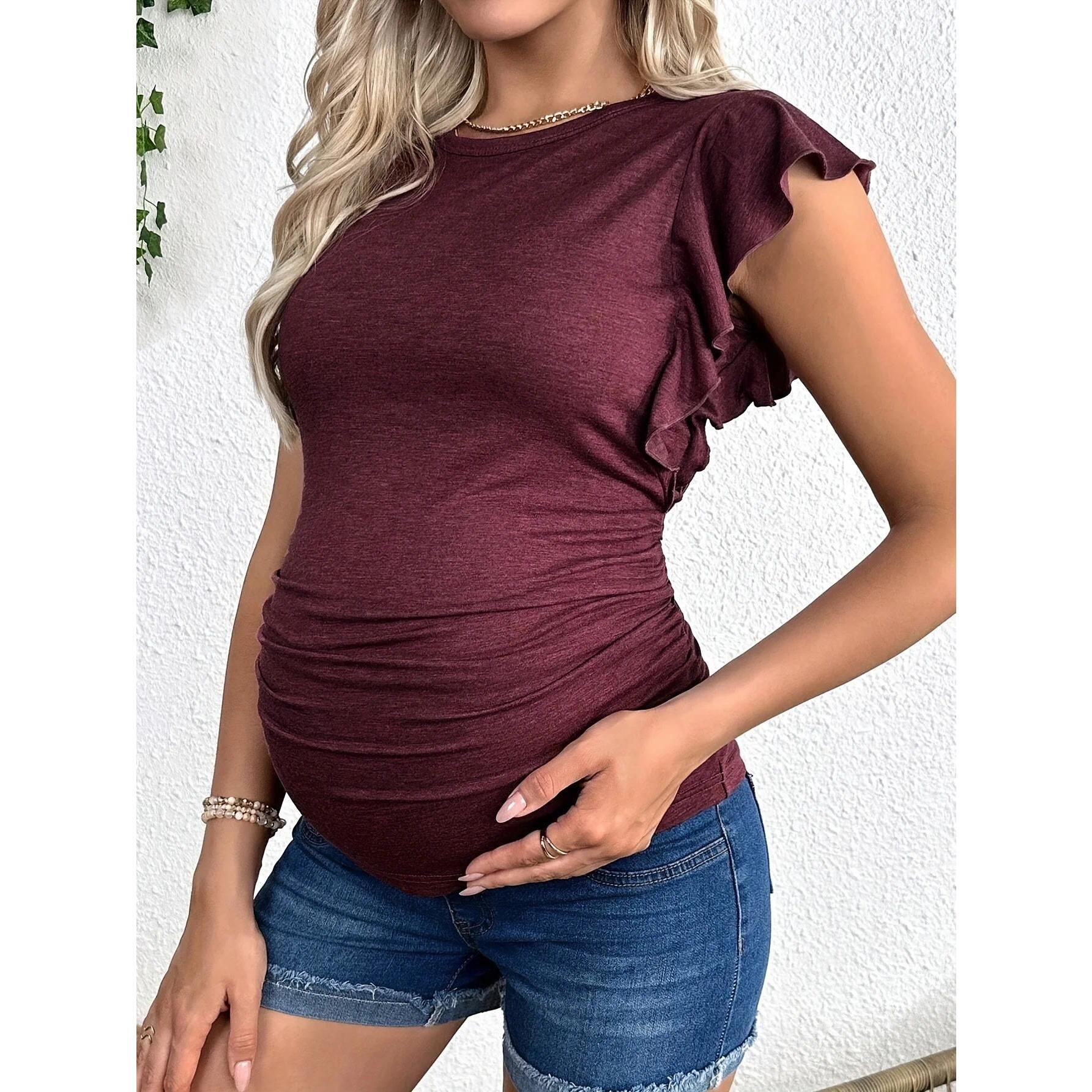 Maternity Shirt, Sporty & Casual Style, Summer Comfortable Red T-shirt Maternity Wear