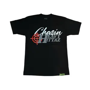 CHASIN HEAVY HITTAZ Black T-Shirt with Unique Design and Text Features