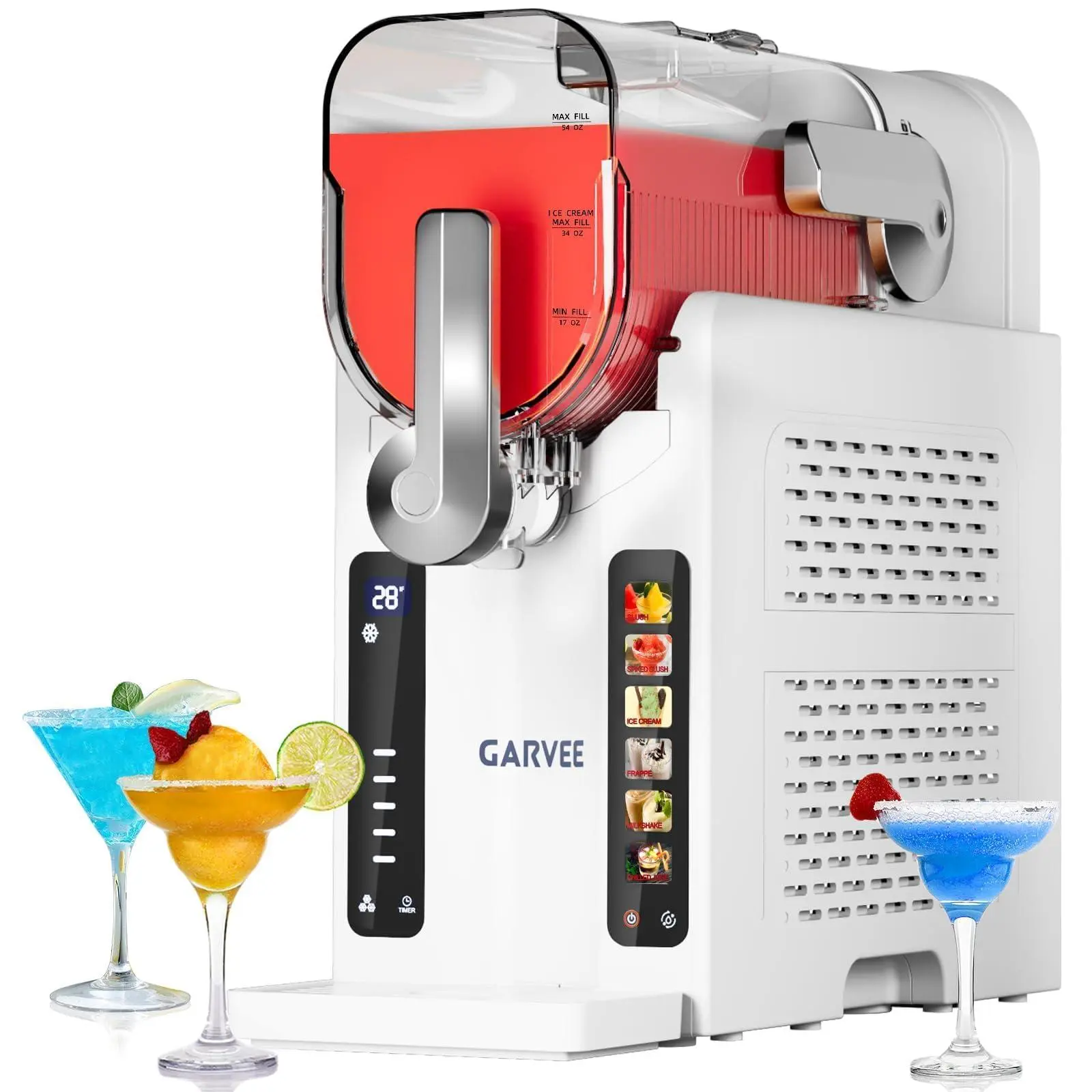 Home Slushy Maker with 12H Timer – Ice-Free Frozen Drink Machine with LED Display & 6 Preset Modes – 70 oz Large Tank for Margaritas, Daiquiris & Ice Cream, White