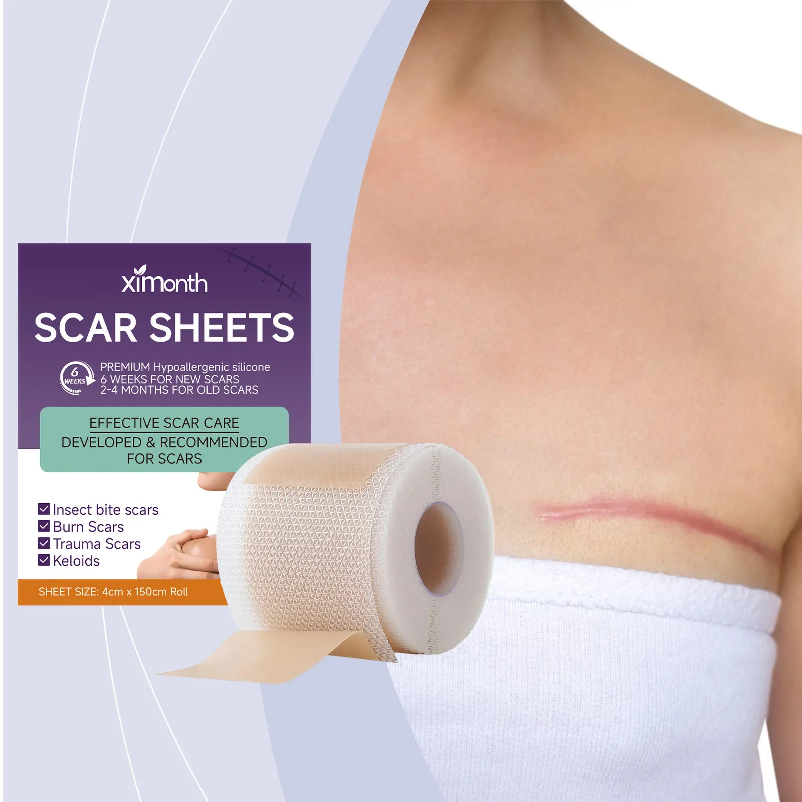 Professional Invisible Silicone Scar Sheets - 1.78inch*2.21inch (pack of 1) Face Tape, Removal Strips for Keloid Bump Solution, Reusable All-Skin-Types Skincare Tool for Burn & Acne Care