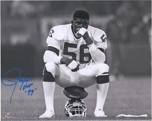 Lawrence Taylor New York Giants Autographed 16" x 20" Helmet Sit Photograph with "HOF 99" Inscription - Blue Ink - Fanatics Authentic Certified