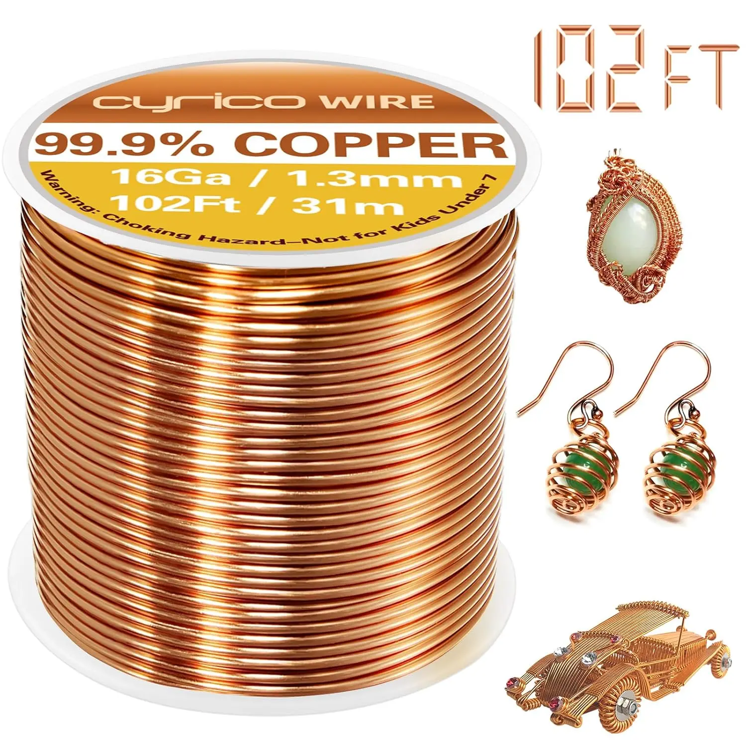 99.9% Pure Copper Wire, 16 Gauge 102 Feet Solid Copper Wire for Jewelry Making Crafts, Electroculture Gardening Antenna, Bendable Soft Wire for Plants