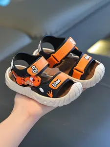 Boy's Cartoon Dinosaur Design Velcro Sandals, Casual Soft Lightweight Non-slip Sandals for Beach & Outdoor Activities, Summer Beach Shoes for Kids