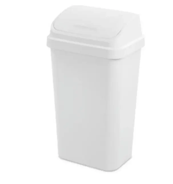13 Gallon Plastic Swing Top Kitchen Trash Can, White Household