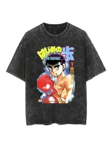 Anime Boxing Lover Gift T-Shirt, Retro Hajime No Ippo Manga Print Oversized Washed Tee, Birthday Gift for Him, Funny Shirts,Graphic Washed Oversized Tees for Men & Women,Summer Round Neck Short Sleeve ,Sports Shirt,Workout T-shirt