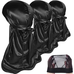 3PCS Silky Durags Pack for Men Waves, Satin Doo Rag, 1 Wave Cap,N
