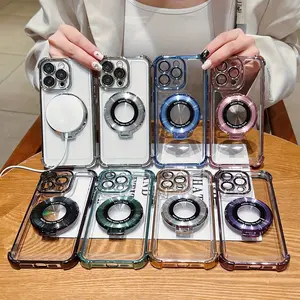 [Premium Phone Cover] Premium Phone Cover |   Shock-Resistant, Magnetic Ring Stand, Transparent Design, Lens Protection for iPhone Models 16, 15, 14, 13, 12, 11 Pro Max Plus Series