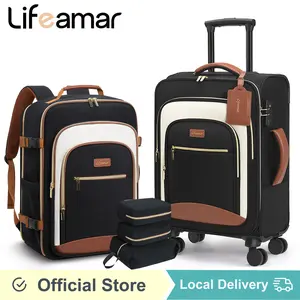 Lifeamar carry luggage& travel bag Sets 5 Piece, Carry On backpacks With Spinner Wheels, PC Hardside School Luggage Set with TSA Lock, Durable Carry On Suitcase With Travel Backpack for Men Women TikTokShopBacktoSchool