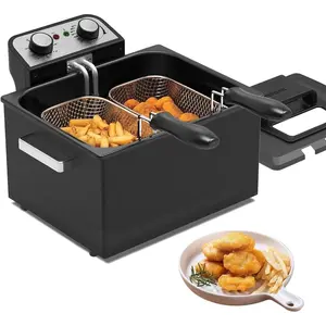 4.9 Liters/20 Cups 1800W Large Electric Deep Fryer with 3 Frying Baskets, Adjustable Temperature,View Window Lid,Countertop Stainless Steel  Deep Fryer Pot, Fry Fish for  Use