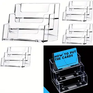 4Pcs Business Card Holder for Desk 3 Slots 3 Tier, Clear Acrylic Cards Display Stand, Cards Organizer for Women and Men, Hold 180 Cards-Horizontal - Home Improvement.