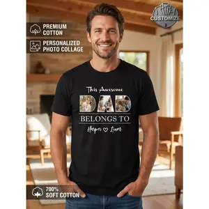 Personalized Custom Pic Collage Men Short Sleeve Shirt with Name Print. Premium Soft Casual Crewneck Top for Summer. Dad Picture Graphic Tee Is a Great Birthday Or Father'S Day Gift Men. Enjoy Daily W