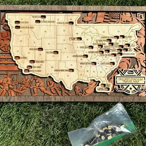 NHL Hockey Stadium Wood Travel Map - Detailed USA Map with Stadium Locations for Hockey Fans