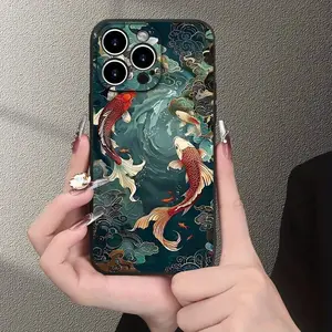 Traditional Japanese Koi Fish Art Phone Case, Zen Cloud Design Aesthetic, Frosted TPU Shockproof Cover for IPhone 11-16 Series & Samsung S22-S25 Series