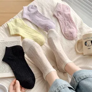 5 pairs of summer ankle socks lightweight construction non slip silicone grip breathable low cut trendy dotted yarn fabric ideal for casual and sporty looks