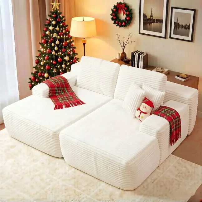 【Memorial Day Gift】2 Packages Shipping NMXVXMN 71" Oversized Boneless Double Chaise Lounge Sofa, Modern Compressed Plush Corduroy Upholstered Sectional Cloud Couch Sleeper Couch Bed, Lovesac Deep Seat, Comfy Lazy Chair for Living Room